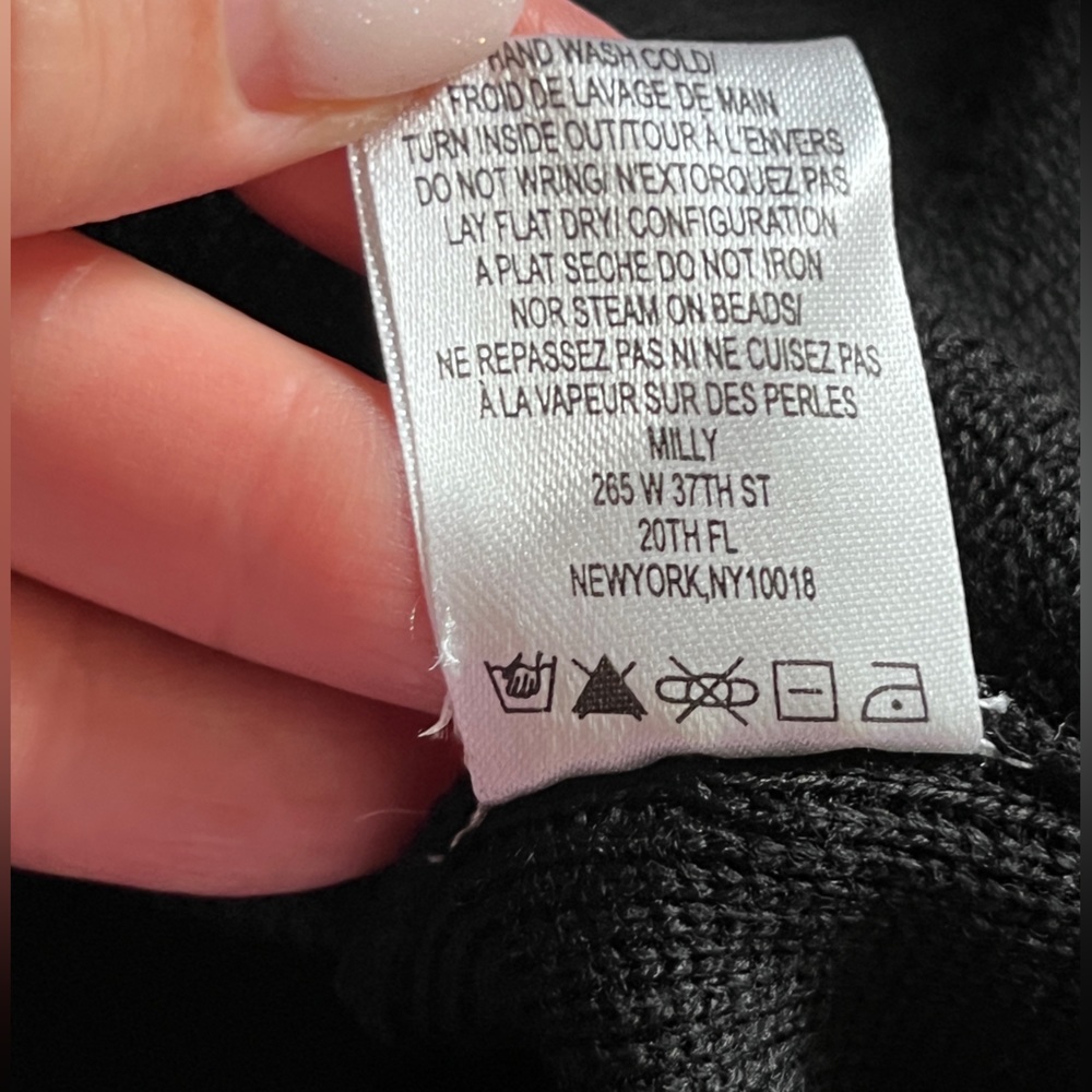 MILLY Women's Black Knit Pearl Trim Dress sz M - Picture 10 of 12